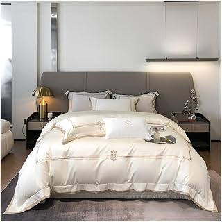 - Beige European Style Embroidery 1000TC Bedding Set Egyptian Cotton Duvet Cover Set Queen King Size Bedlinens, Luxury Bed in a Bag (Bianco Queen)