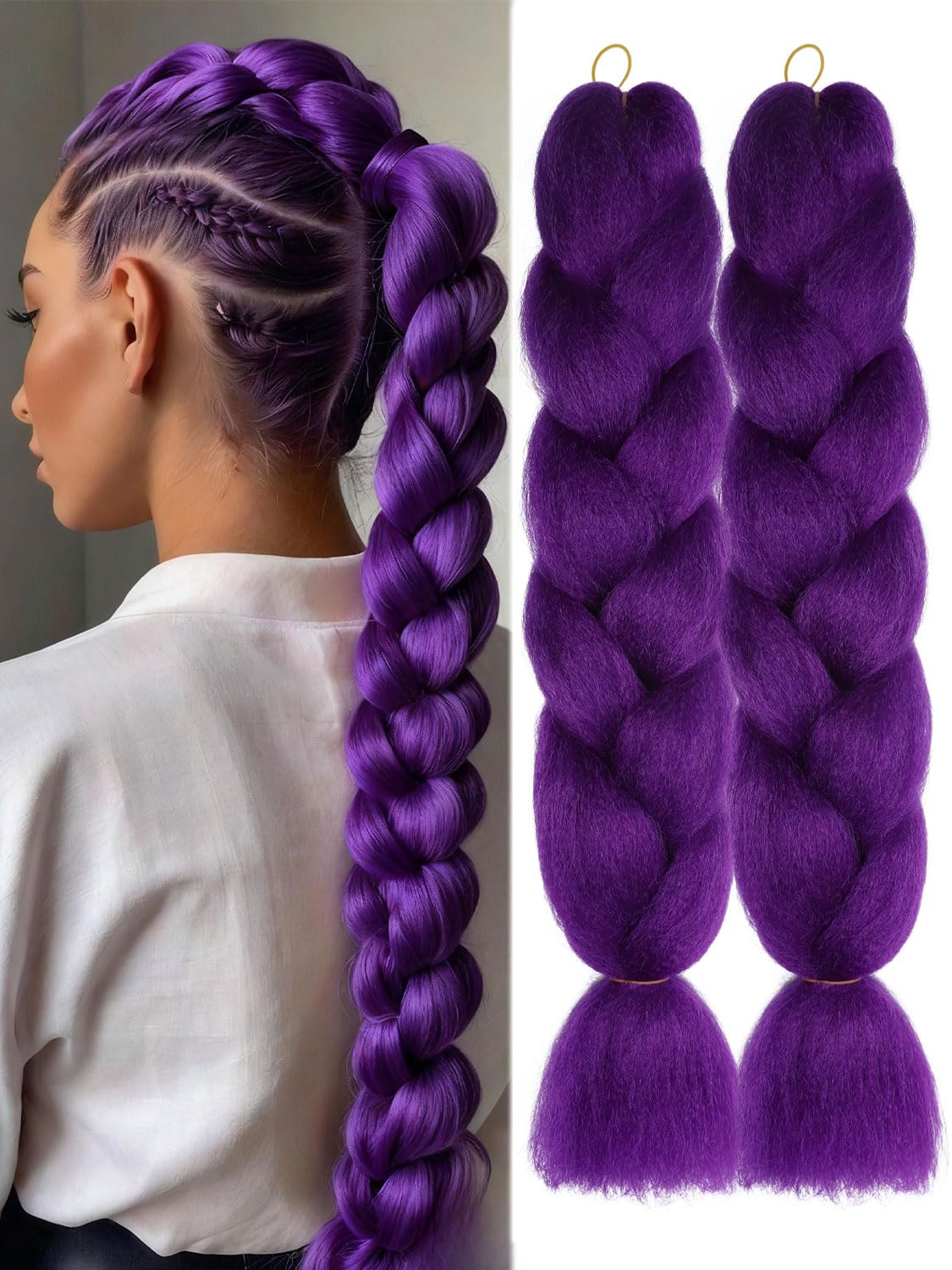 Purple Braiding Hair Extensions Kpop Crazy Hair Day Festival Rave Braids Accessories 2 Packs 24 Inch for Halloween Party Purple 24 Inch (Pack of 2)