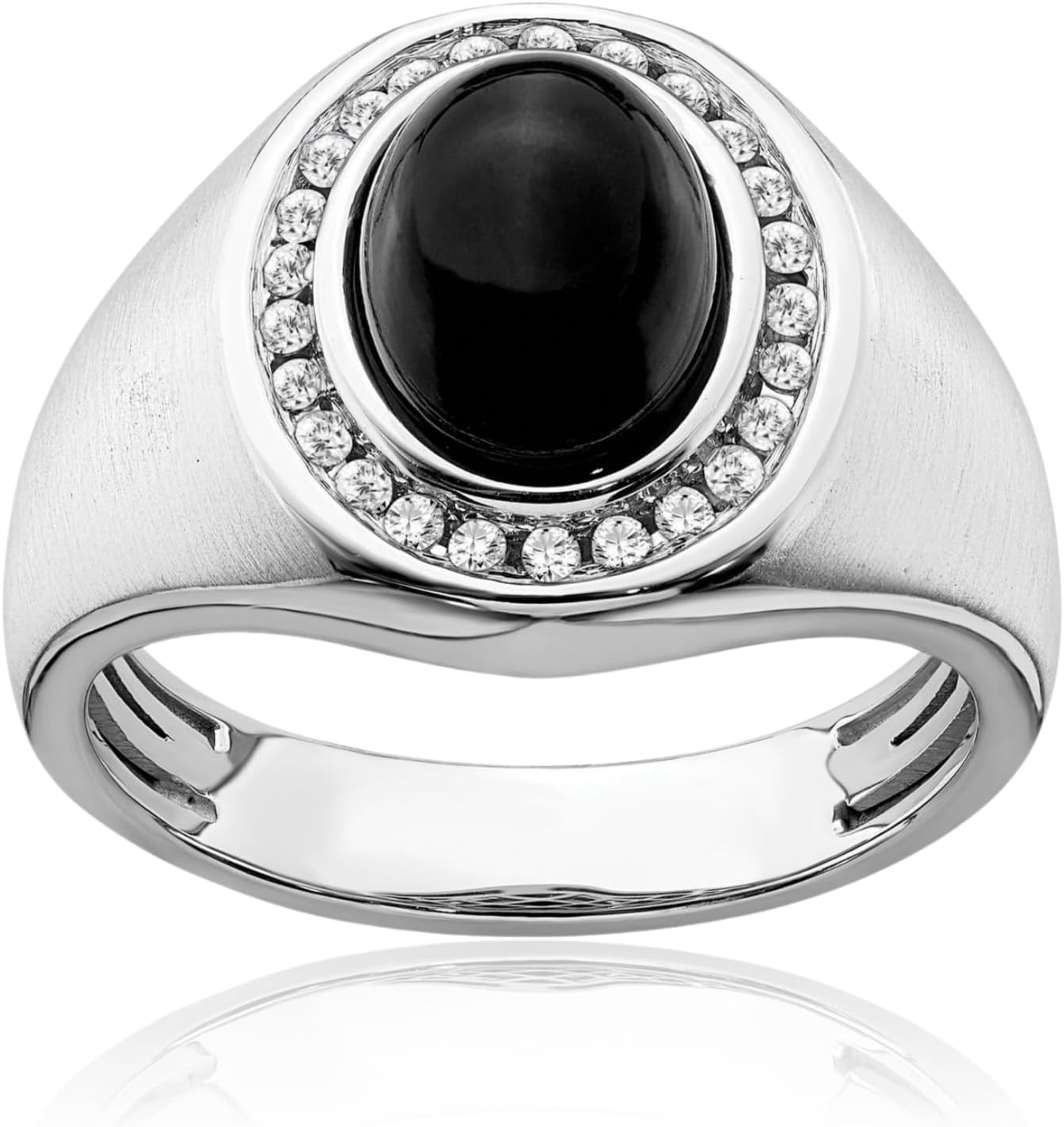 IceCarats 14K Solid White Gold 2.50 carat Black Onyx Diamond Oval Halo Signet Ring 4.1mm Band Prong Set