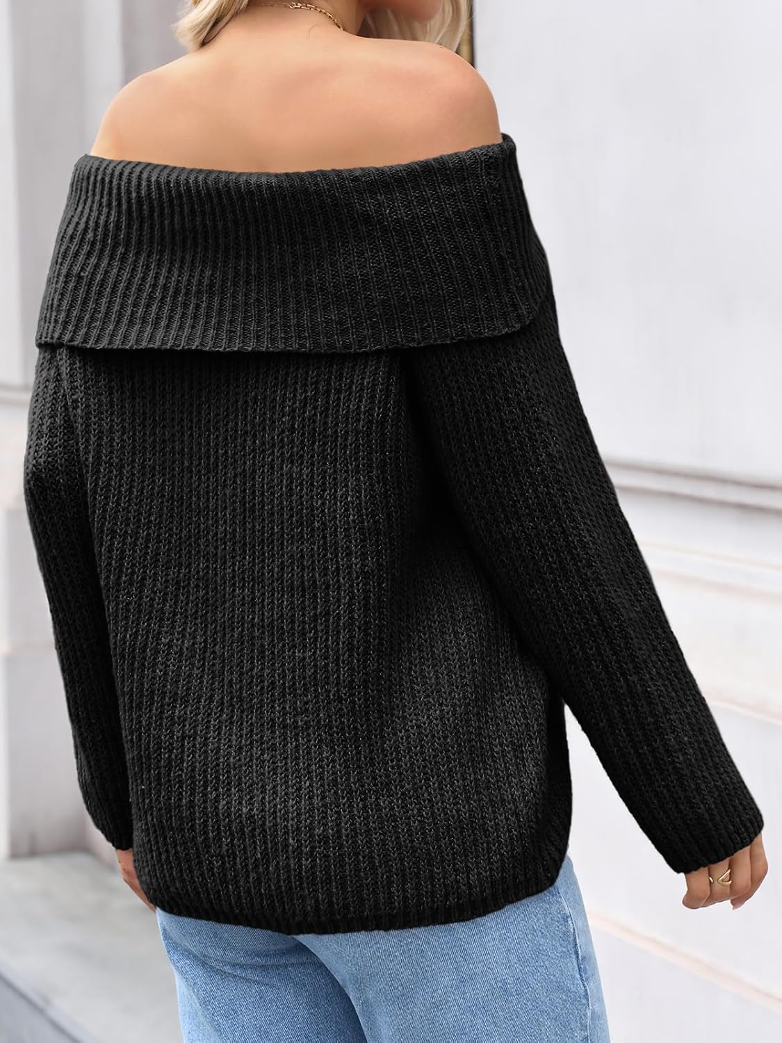 Saodimallsu Womens Off The Shoulder Sweaters Chunky Ribbed Knit Casual Long Sleeve Loose Fall Trendy Pullover Sweater - Image 5
