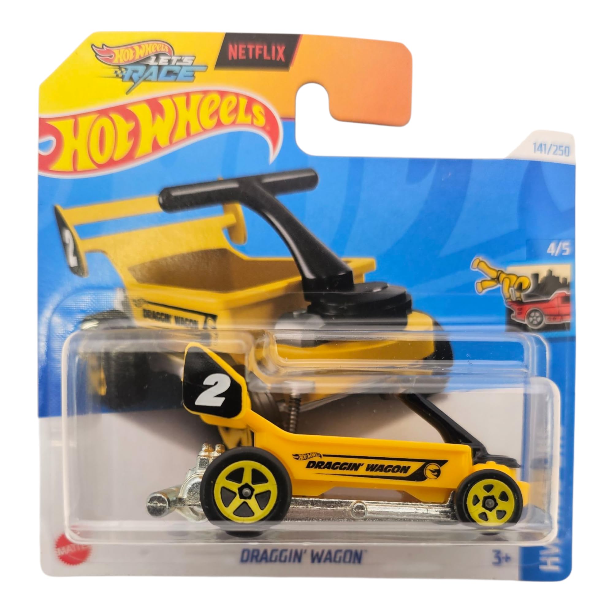 Hot Wheels Draggin' Wagon Die-Cast Car, Yellow Racing Vehicle, Number 2, Collector's Item 141/250 WITH PROTECTIVE CASE