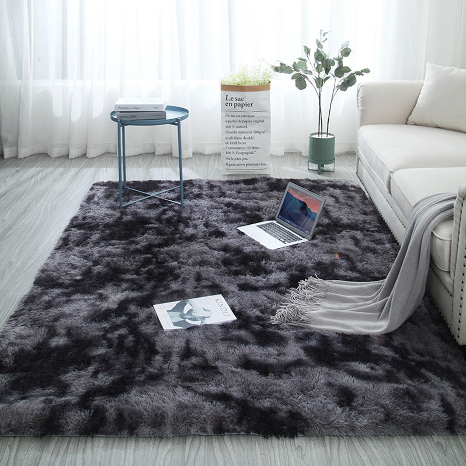 XUEDNGM Area Rugs for Bedroom Anti Slip 120 x 120 cm(47 x 47inch) Luxury, Washable, Non Slip Non Shedding Modern Luxury Shaggy Rug Washable Throw Rug for Living Room Bedroom, Dark Grey