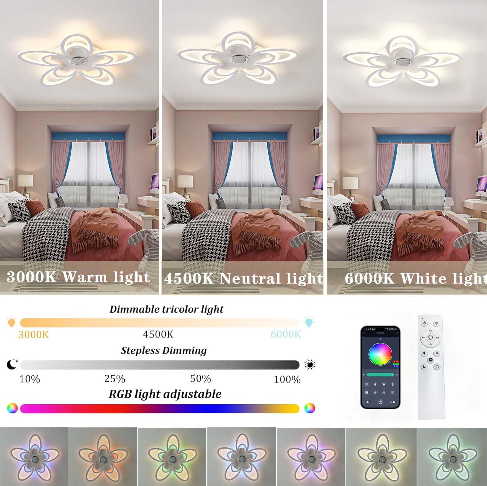 Lampara Techo RGB Cuenta Altavoz Integrado Temperaturas 3 Color Modo Memoria Ceiling Light Puede Controlar Mediante Mando Distancia APP Para Dormitorios Habitaciones Infa Salones, Blanco
