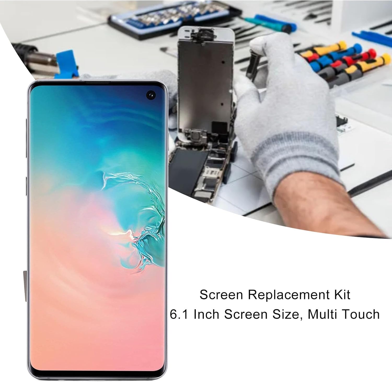 for S10 Screen Replacement LCD, LED Display Digitizer Assembly with Frame, Repair Tool, for S10 G9730 SM G973U SM G973W SM G973F (Black)