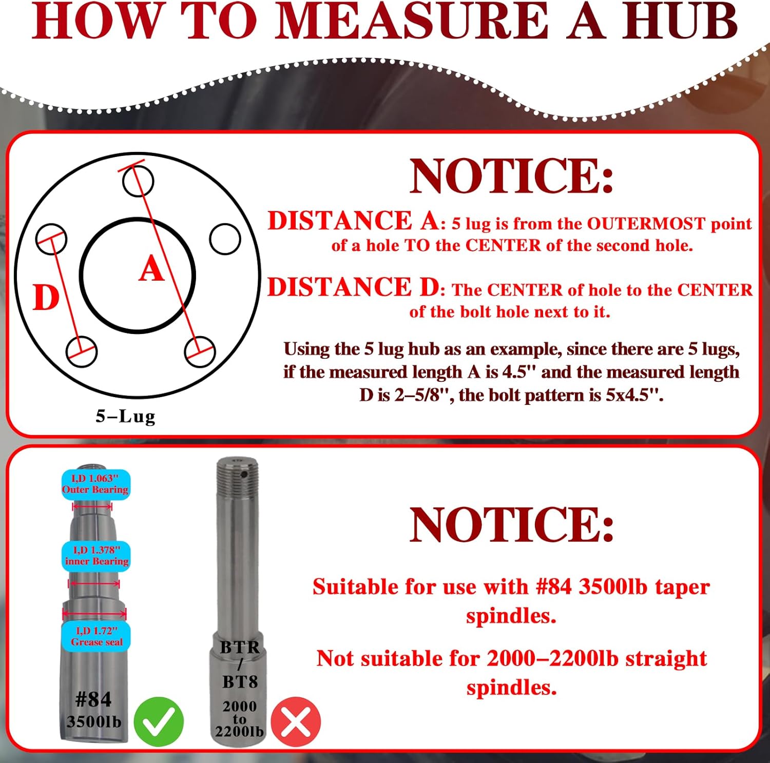 2Sets Galvanized Trailer Idler Hub Kits 5 Bolt 4.5, Boat Trailer Hubs Kit 5 Lug 5x4.5 Pre-Installed and Lubricated for 3500 lbs 1-1/16'' to 1-3/8'' #84 Spindle Tapered Axle