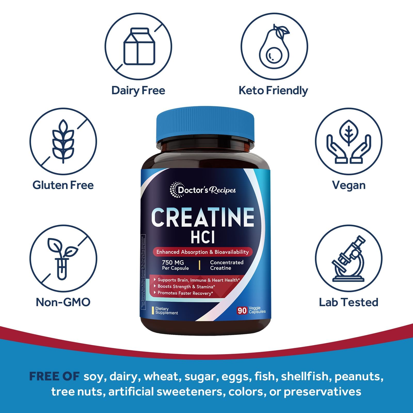 Doctor's Recipes Creatine HCl Capsules, 750 mg, Creatine Hydrochloride for Women & Men, Strength & Recovery, Brain Health, Fast Absorbing, Vegan, 90 Capsules — Amazon image 5