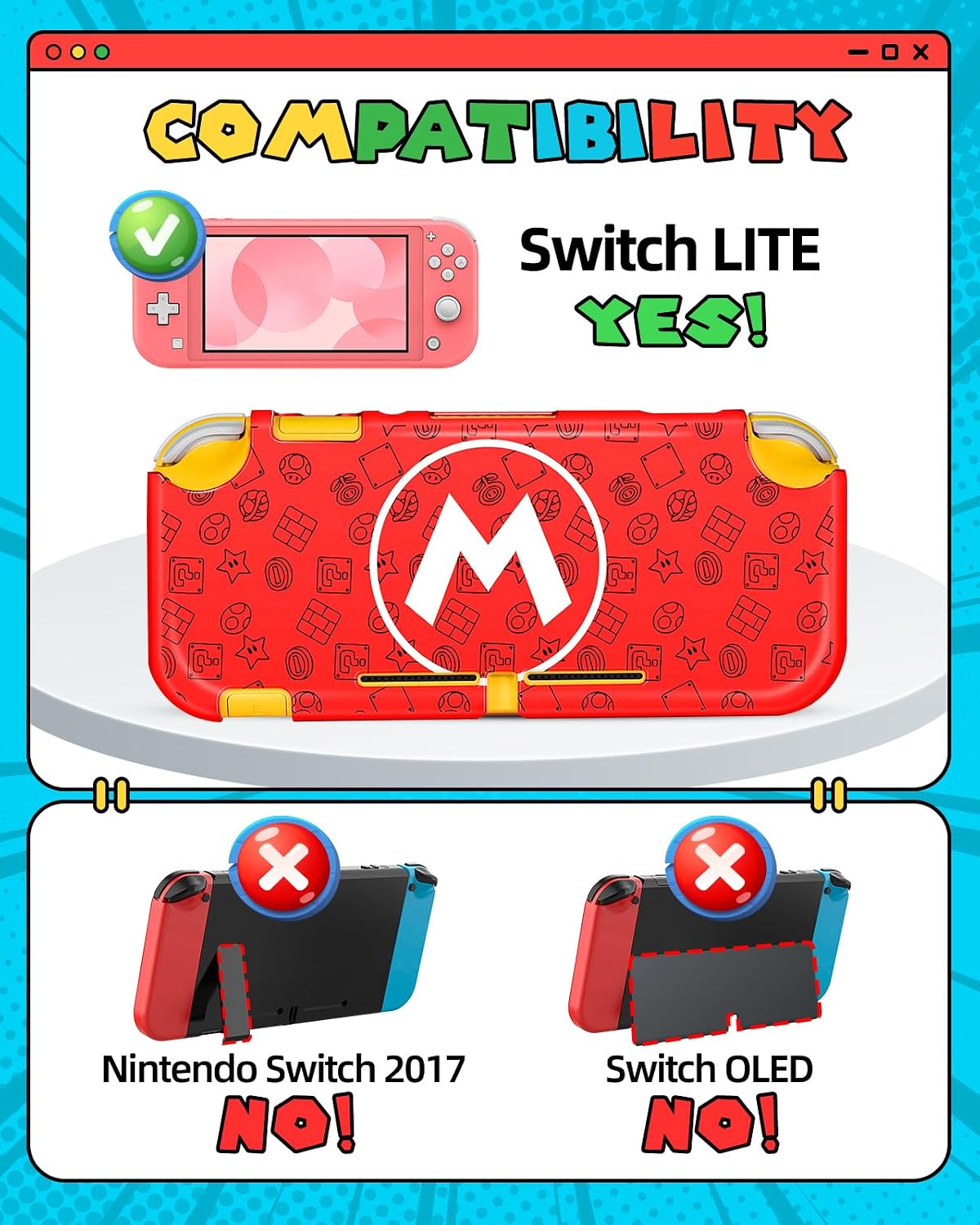 Gurgitat 2 in 1 for Nintendo Switch Lite Case Protector - 24 Game Card Holder Case & Switch Lite Protective Cover Cute Funny Cartoon Hard Shell for Girls Boys Women Men, Red M