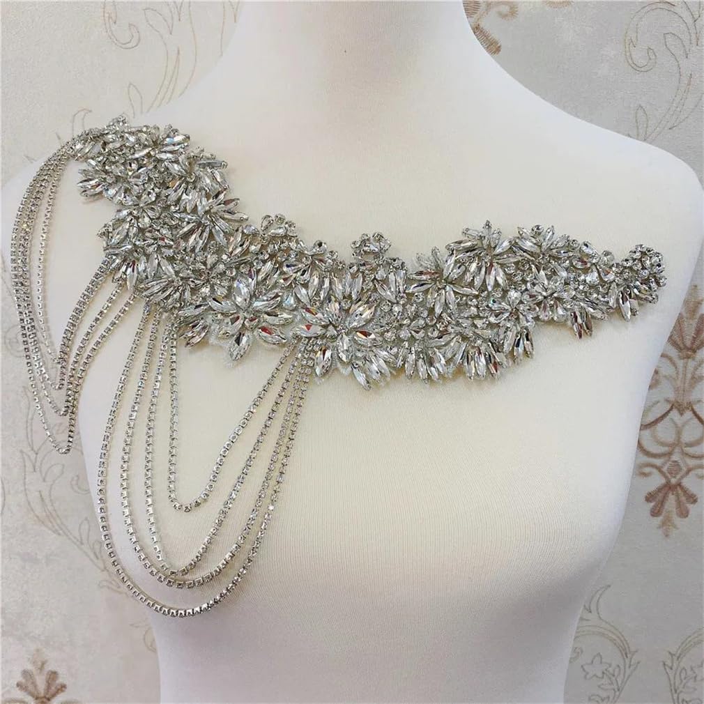 Generic 1PCS Rhinestone Applique Patch Sew On for Wedding Gown Bridal Evening Wear Diamond Patch DIY