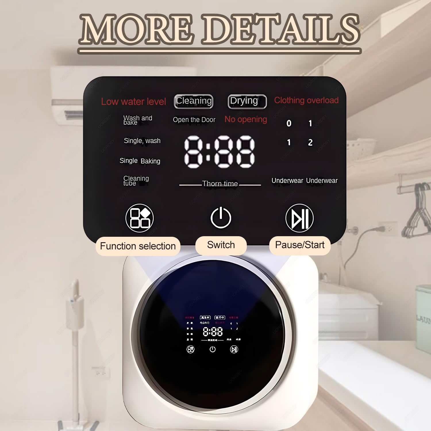Minilavadora y Secadora portátil 2 en 1, con Panel de Control LCD y Tambor de Acero Inoxidable, Ideal para Prendas pequeñas, Ropa Interior y Calcetines