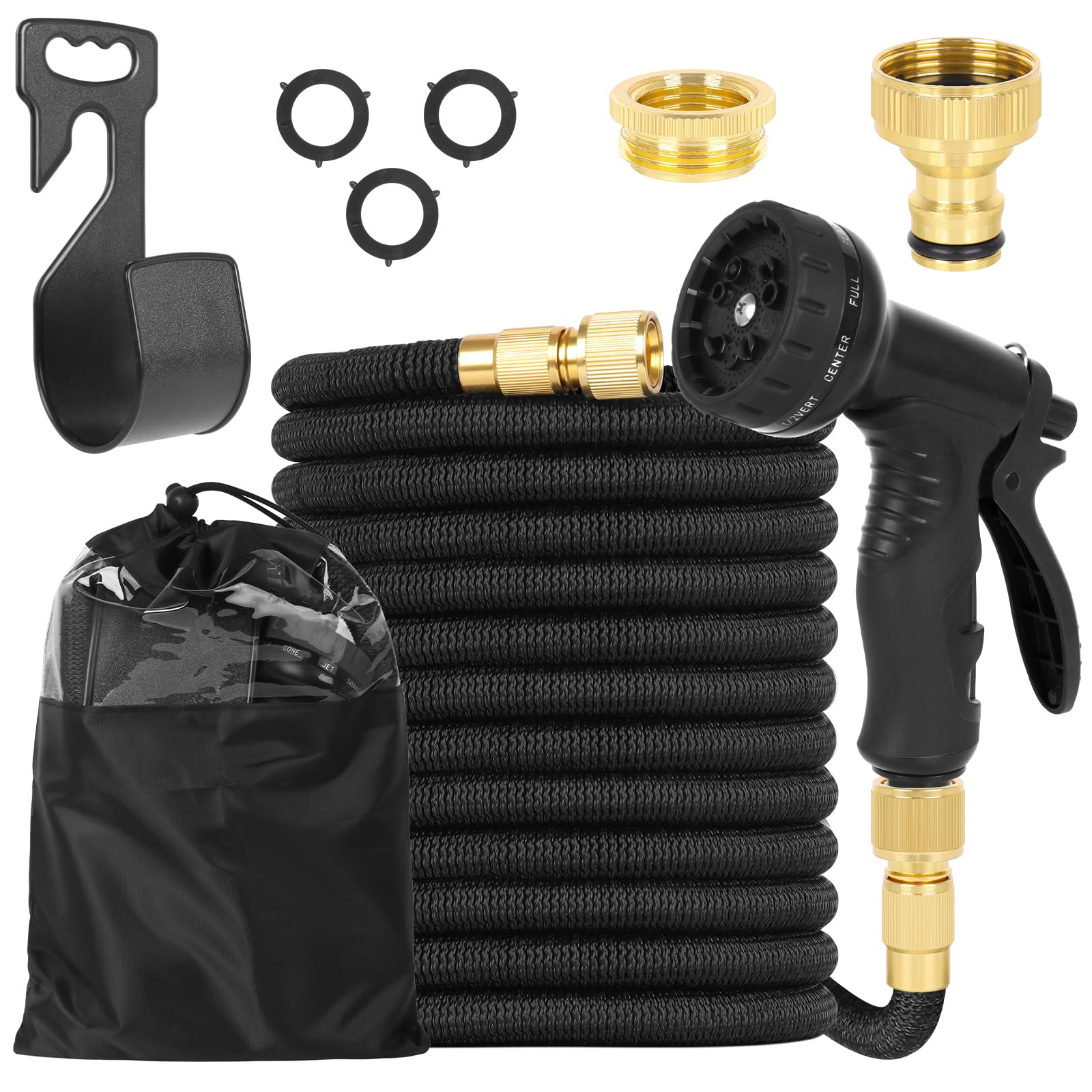 Expandable Garden Hose 50FT/15m with 10-Pattern Spray Gun, Black