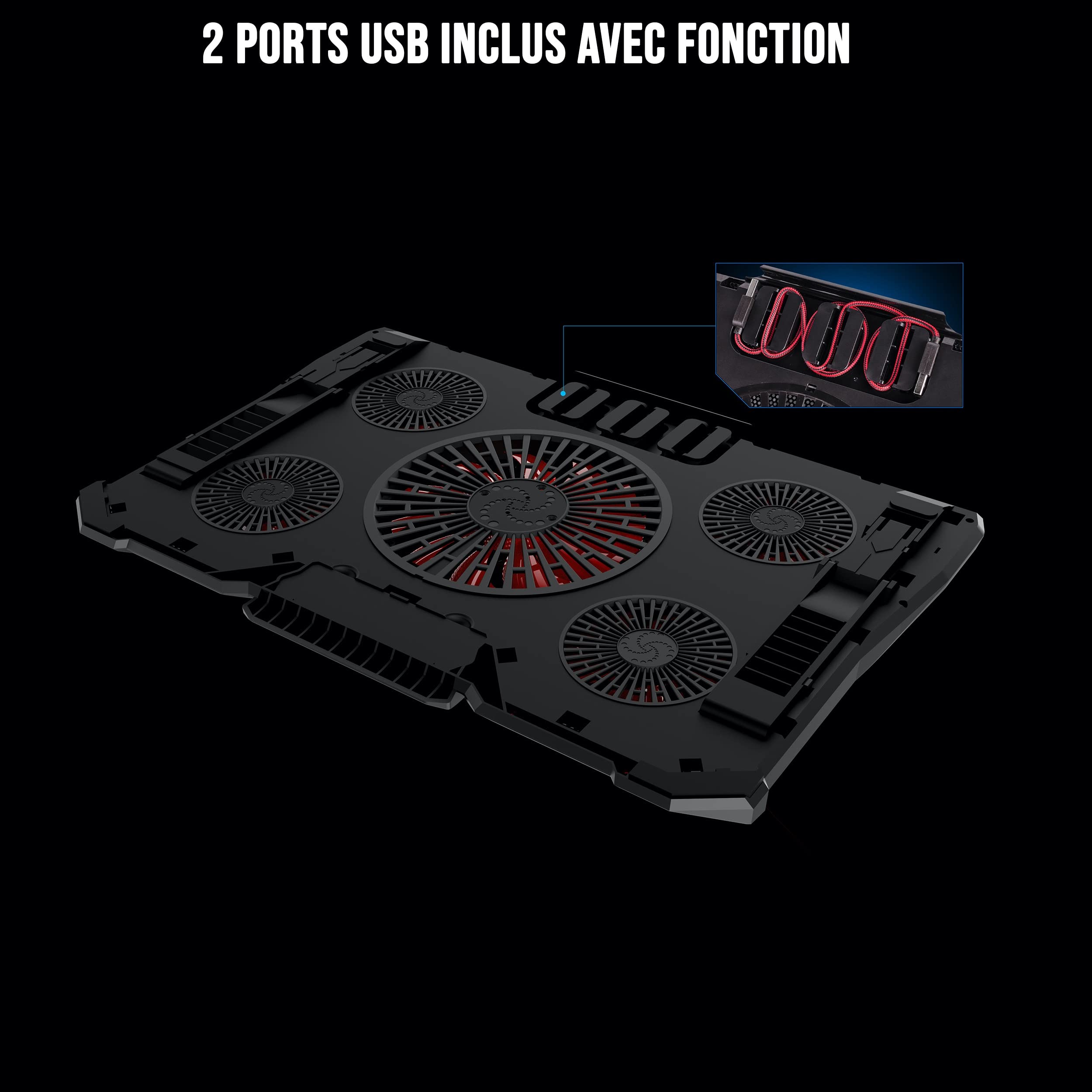 WE Gamium Refroidisseur Ordinateur Portable - Le Plus Puissant - Refroidissement Ultra Rapide - 5 Ventilateurs Ultra Silencieux - Refroidisseur PC Portable PS4 Xbox - Rouge et Noir