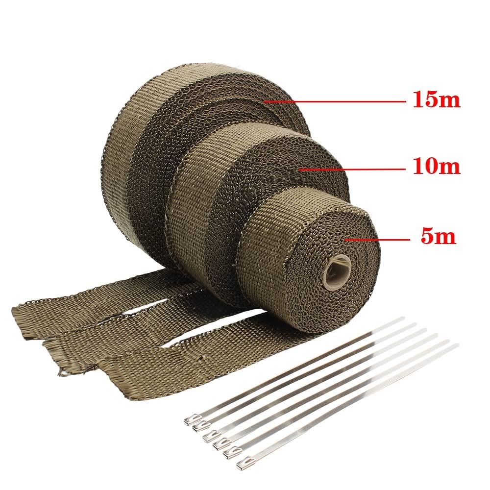 Benda Termica Per Scarico Marmitta Moto di Scarico Wrap Scudo Termico Nastro Isolamento Tubo In Fibra Vetro Con Fascette In Acciaio 5 cm * M/10 M/15 M(5cmx15m Black)