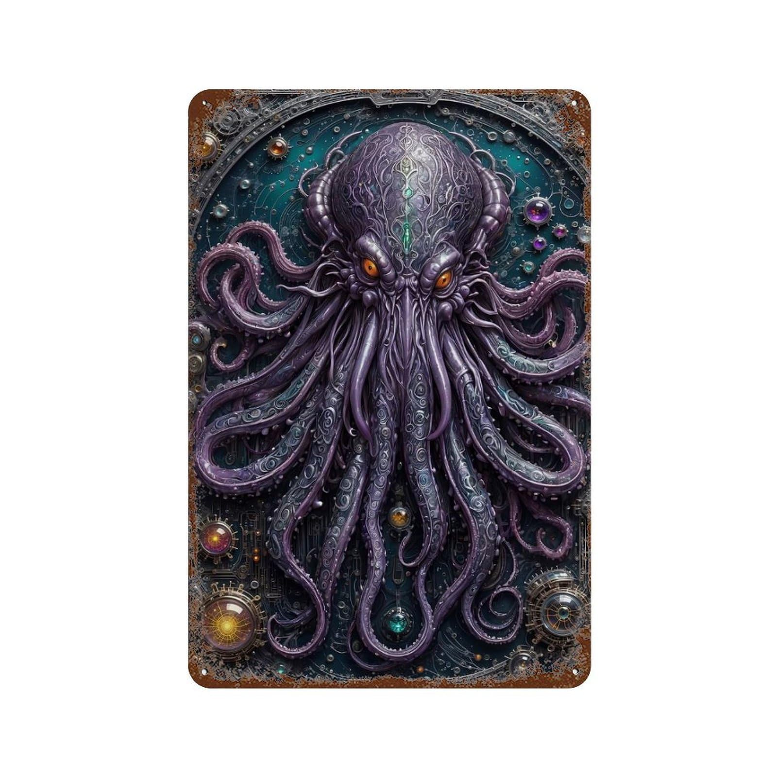 Rust Effect God Legend Cthulhu Aged Metal Wall Plaque 11.8"x7.9", Industrial Home Decor for Cafe, Home Bar And Lounge Decor