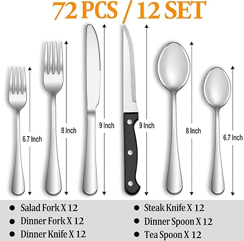 Miniatura 8 de Juego de cubiertos de 24 piezas con cuchillos de carne para 4 juego de cubiertos de acero inoxidable juego de cubiertos pulido espejo juego de