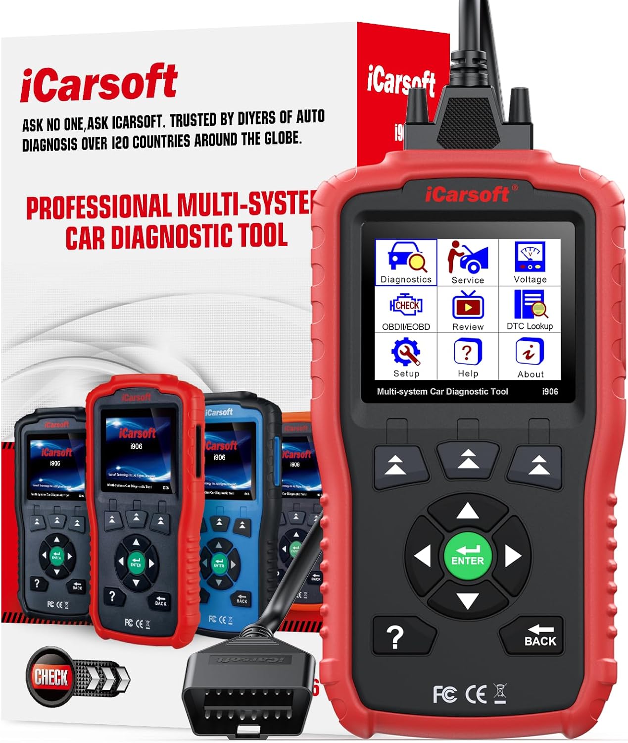 Multi-system OBDII Scanner for Volvo/Saab, iCarsoft i906 Full System Car Diagnostic Tool, Automotive Code Reader with Oil/SAS Reset, Battery Test, Live Graph Data, Full OBD Maintenance
