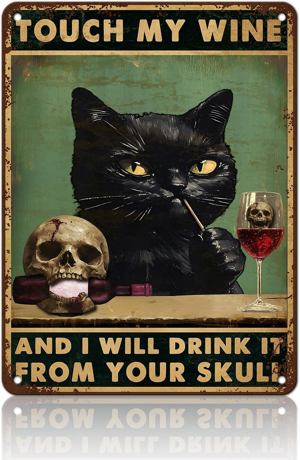 Vintage Cat Touch My Wine and I Will Drink It Cat and Wine Metal Sign for Home Farm Farmhouse Kicthen Garden Decor 12x16inch