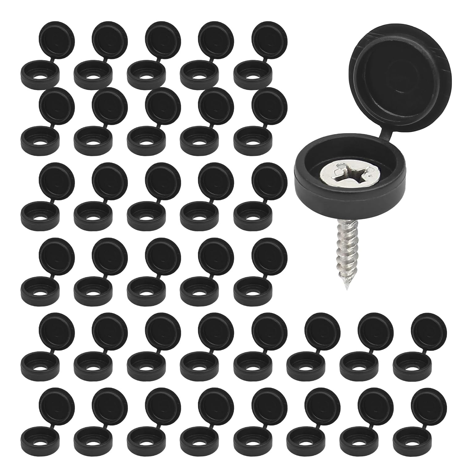 200 Pcs Hinged Screw Cover Caps, Plastic Screw Head Covers, White Screw Caps, Fold Screw Snap Covers Washer Flip Tops for Covering Screw Heads, Screw Protection (S)