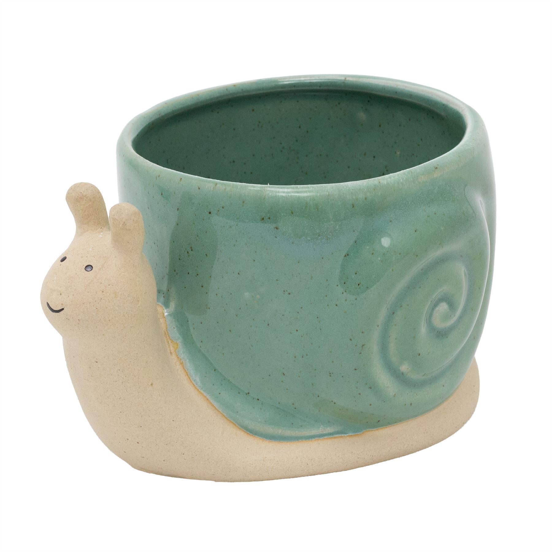 Carousel Home Green Snail Planter, 15Cm Ceramic Snail-Shaped Plant Pot With Glossy Shell, Novelty Flower Pot