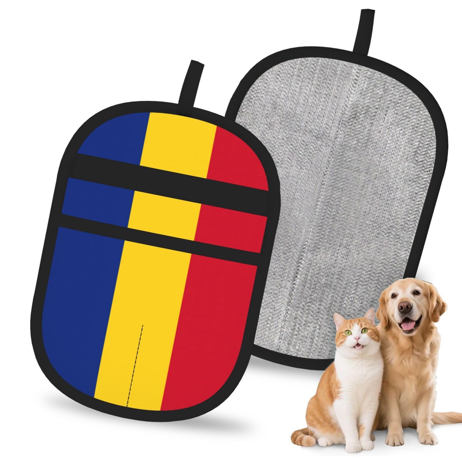 Flag Of Romania Print Pet Hair Remover Gloves Grooming Cleaning Accessory Reusable Deshedding Tool