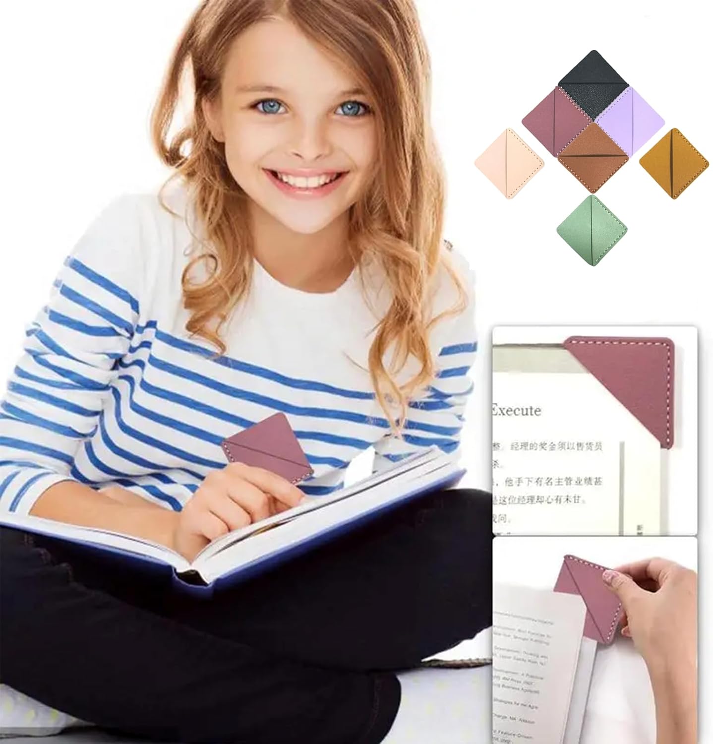 7 Pcs Leather Corner Bookmark, Square Page Book Marks for Women Kids Teachers Students，Book Accessories for Reading Lover, Cute Handmade Book Reading Gift for Book Lovers - Image 3