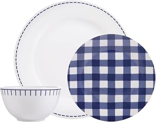 Rustic Cottage Navy, Winter frost white 12 Piece Dinnerware Set, Service for 4, Fiesta Dinnerware, plates and bowls sets, home trends and home food network essentials, Porcelain dinner plates