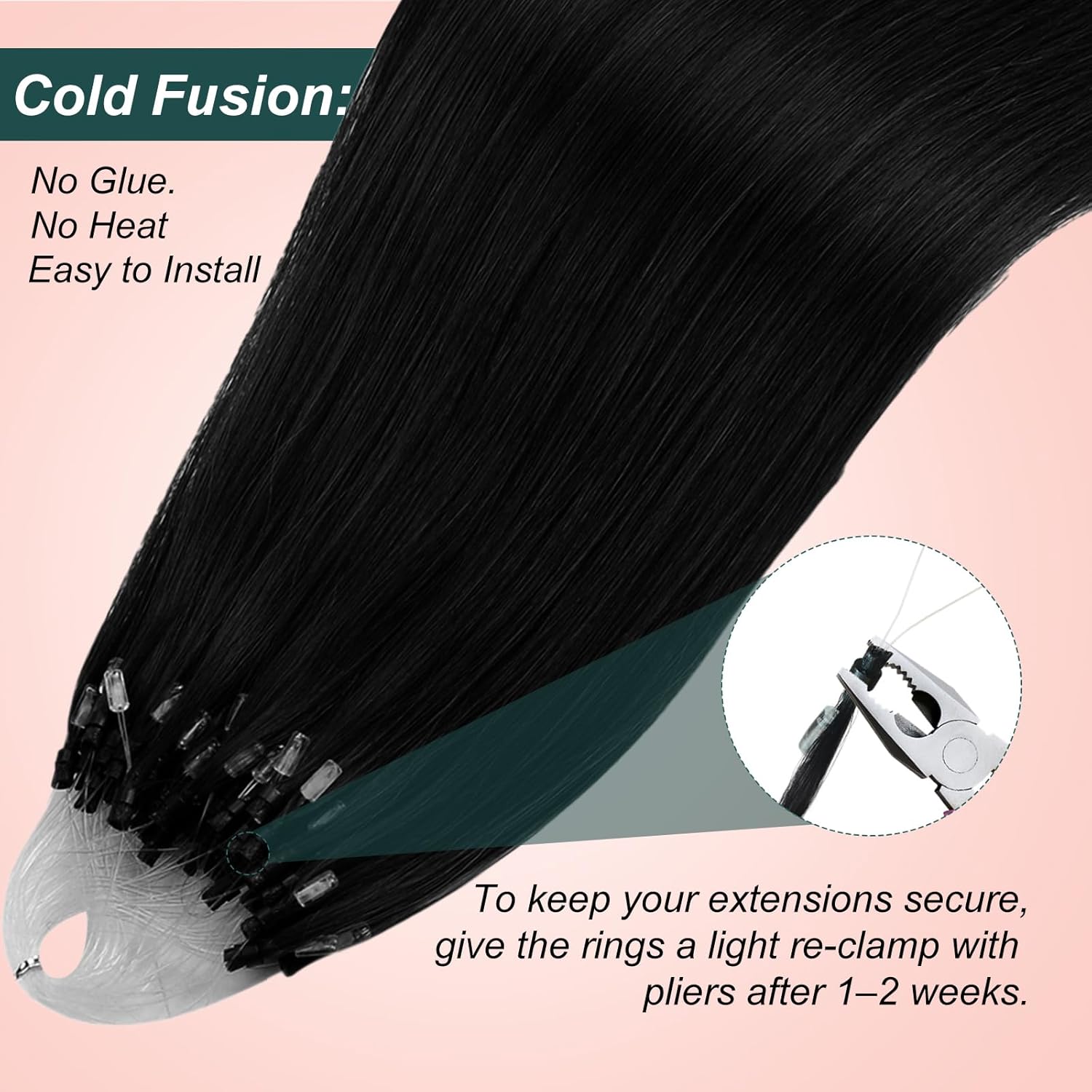 Easyouth Black Micro Hair Extensions Human Hair 20 Inch Jet Black Micro Bead Real Hair Extensions for Women 57g Micro Loop Hair Extension Can be Styled 50s Cold Fusion Hair Extension Easy to Apply