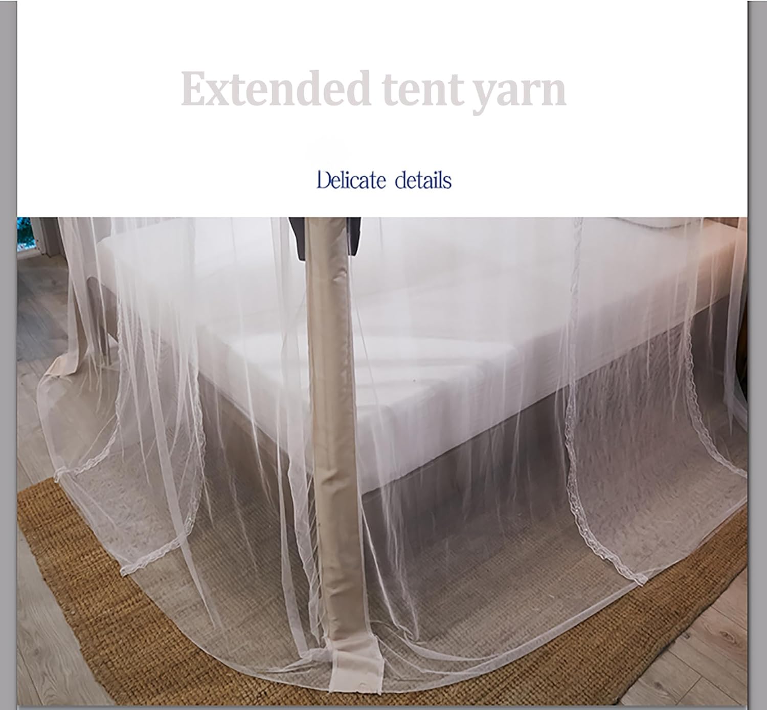 Elegant Canopy Curtain Bed Frame Cozy Drape Mosquito Net Bed Frame Curtain Canopy Four Corner Post Bed Netting Canopy for Bedroom Decoration,A Beige,Queen
