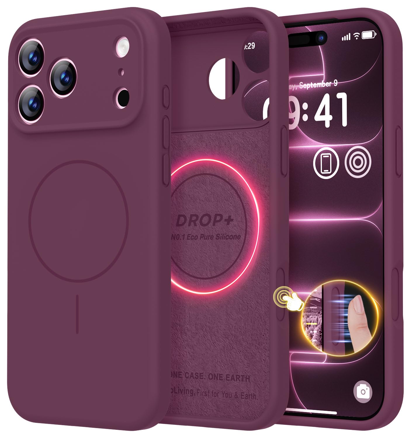 LOVE 3000 Magnetic for iPhone 18 Pro Case Silicone, Burgundy