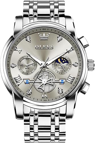 80% off promo code for OLEVS Men Watches Stainless Steel Chronograph Watch, Large Wrist Analog Quartz Watch, Fashion Waterproof Diamond Roman Numerals on Amazon