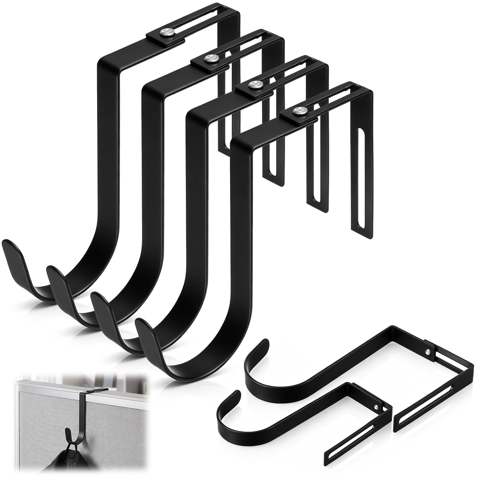 Amylove 4 Pcs Adjustable Cubicle Hooks Metal Hangers, Black, Curve