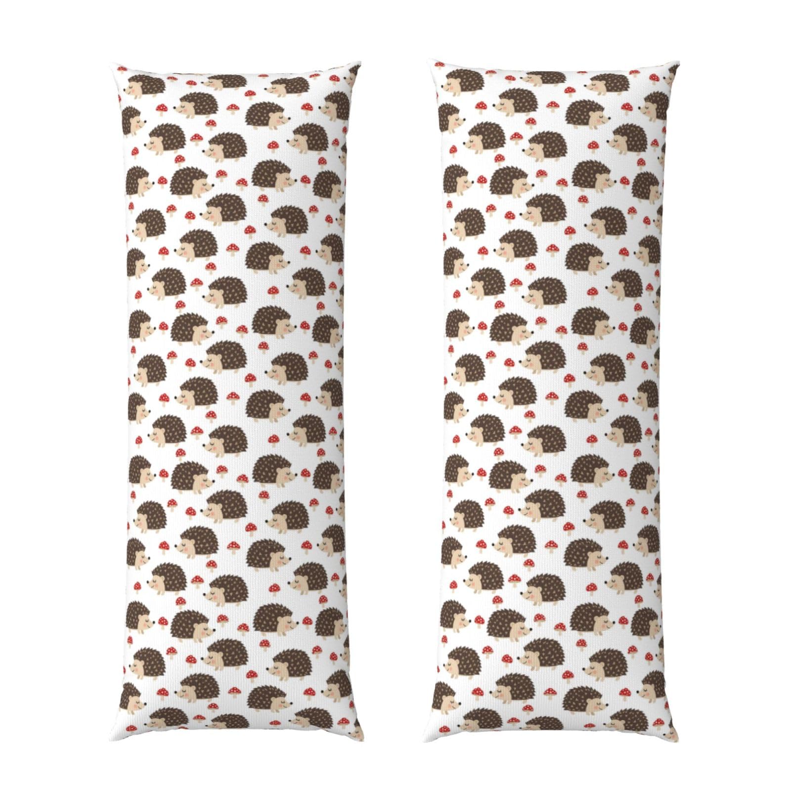 Long Pillowcase 20x54 Inch, Autumn Hedgehogs Leaves Mushrooms, Ultra Soft Body Pillow Cover with Hidden Zipper, Wrinkle Resistant Fabric for Bed Couch Home Decoration