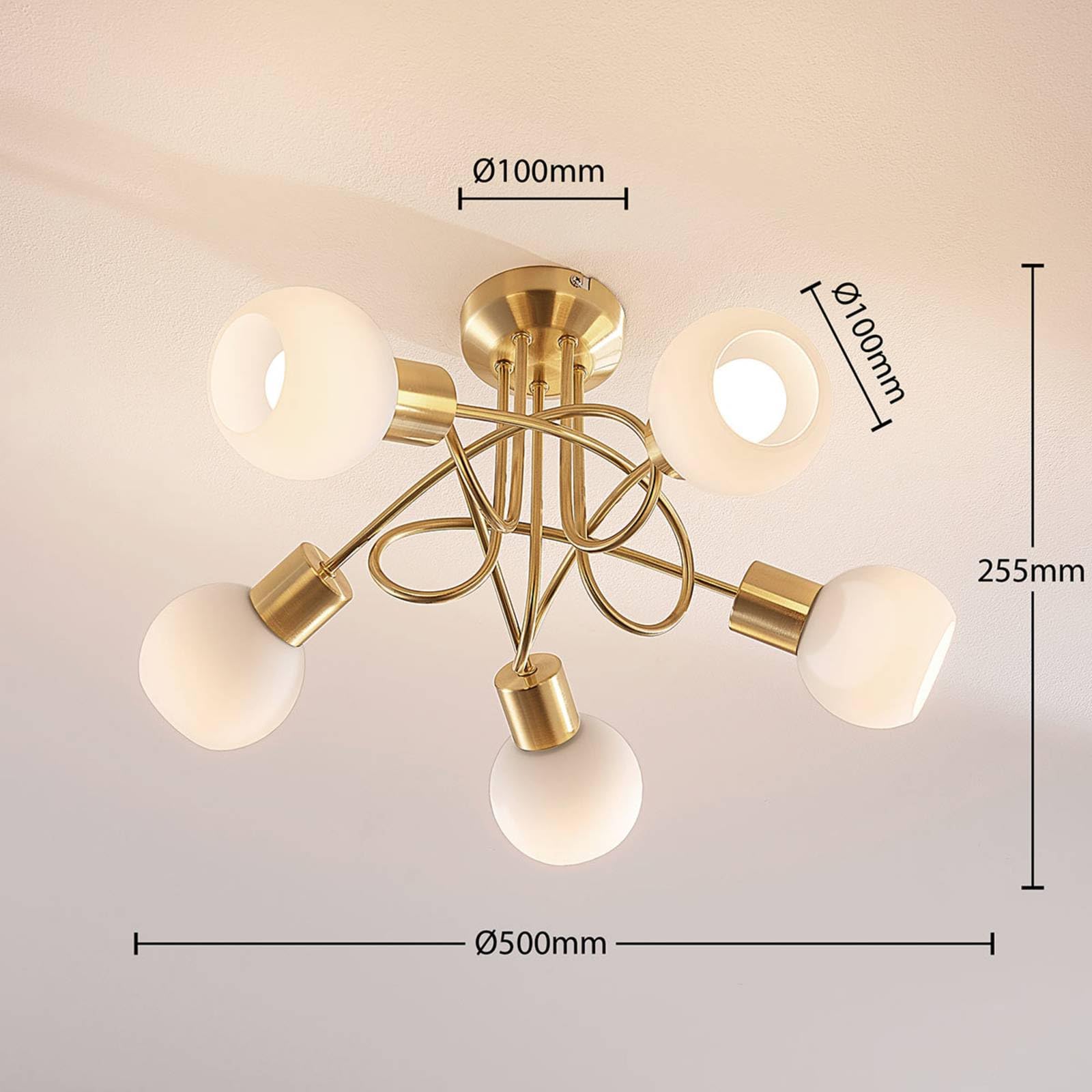 Lindby Lámpara de techo Elaina (Moderno) en Dorado hecho Vidrio e.o. para Salón & Comedor (5 llamas, E14) lámpara
