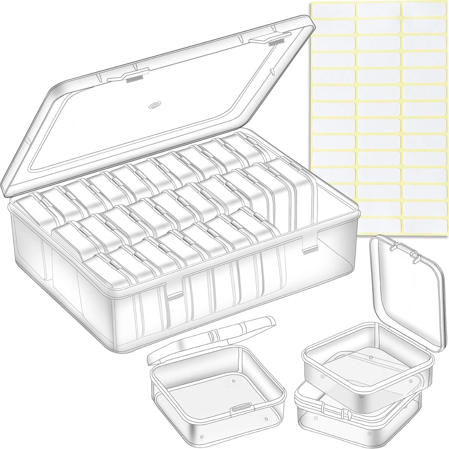 Maxmartt 30 Pack Small Plastic Beads Storage Containers Box, Clear Bead Organizer Case with Snap-Tight Closure Hinged Lid for Storage Small Items, Beads, Crafts, Jewelry, Hardware