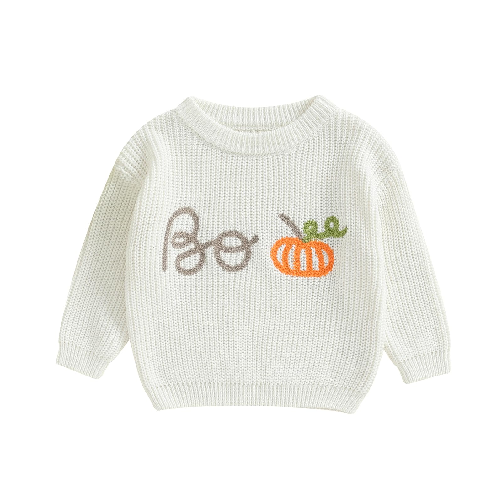 Toddler Halloween Sweater Baby Boy Girl Pumpkin Knit Sweaters Long Sleeve Pullover Sweatshirt for Fall Winter (White, 2-3 Years)
