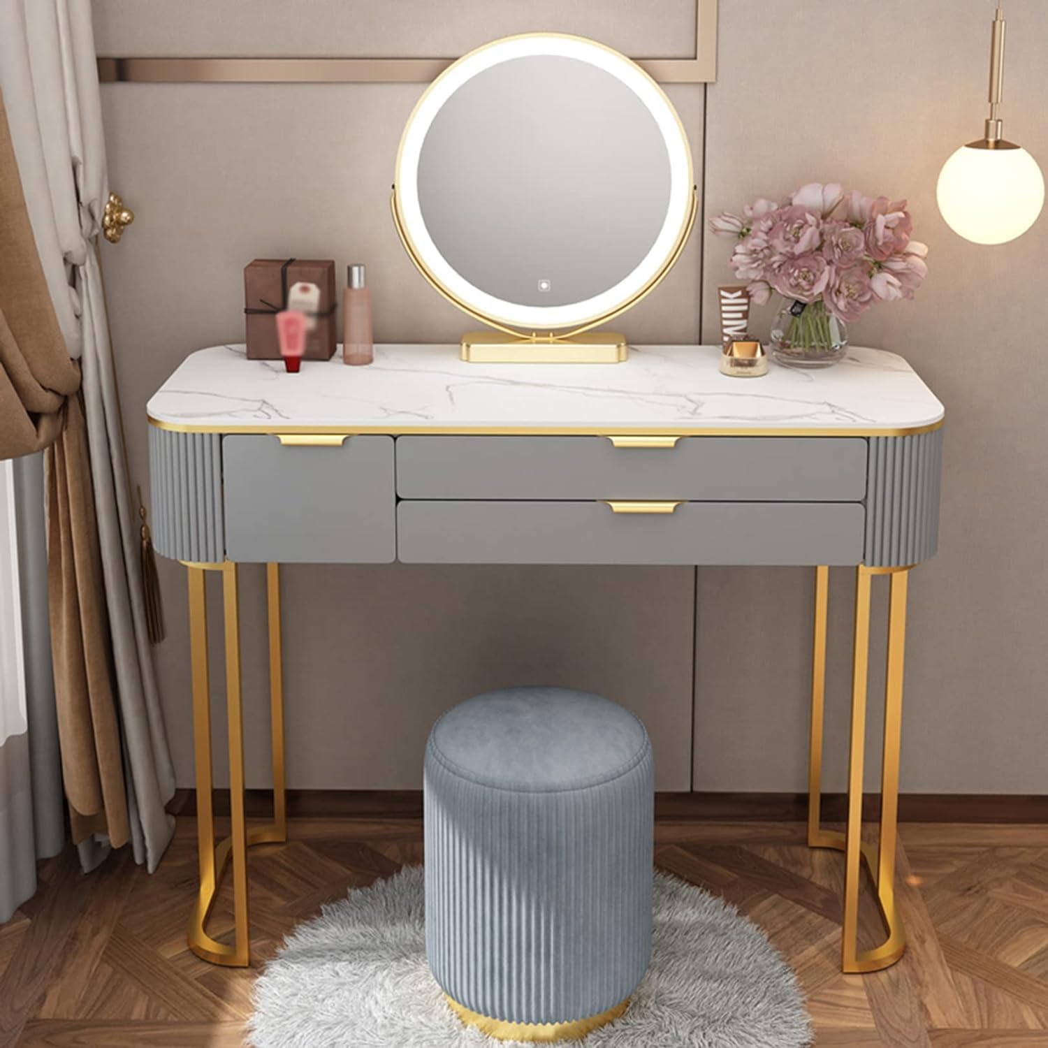 Amazon｜化粧台、テーブル高級寝室家具メイクアップテーブルセット