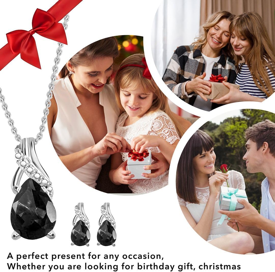 SHOP LC DELIVERING JOY Costume Jewelry Sets for Women Elegant - Teardrop Pendant Necklace Set 20"& Dangle Drop Earrings Set 925 Sterling Silver Stainless Steel Birthstone Jewelry for Women Gifts