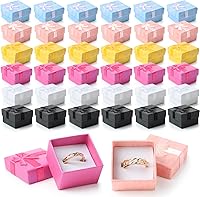 Vista 13 de Bucherry 72 cajas de anillos de 1.6 x 1.6 pulgadas, caja de joyería de cartón duro con lazo de cinta, pequeñas cajas de regalo para pequeñas