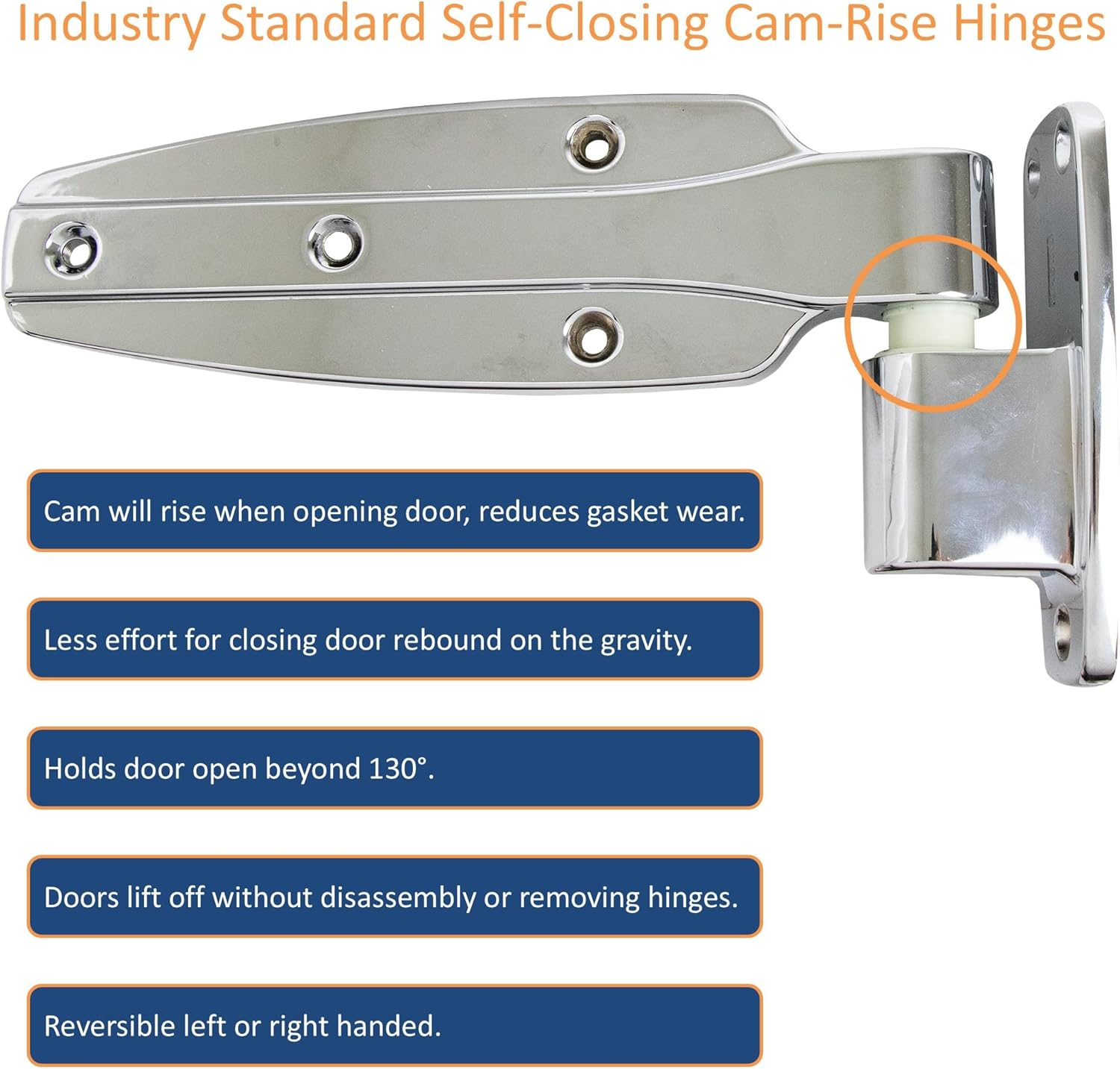 Awoco 1245-187-54 Reversible Cam-Rise Hinge Chrome Finish for Freezer/Cooler/Refrigerator by Kason, 1245-644-54 (Flush)
