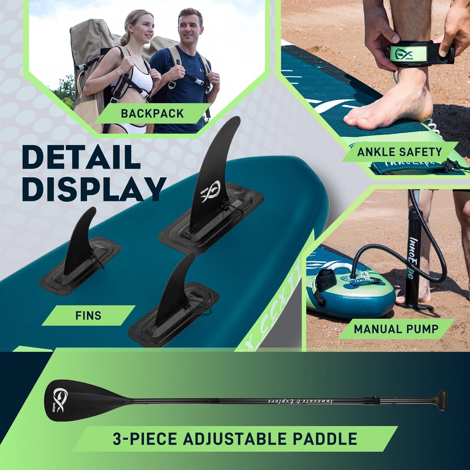 InnoExpo 11' Inflatable Stand Up Paddle Boards with Premium Accessories, Wide Stable SUP Paddle Board Design, Non-Slip Comfort Deck for Youth & Adults - Image 5