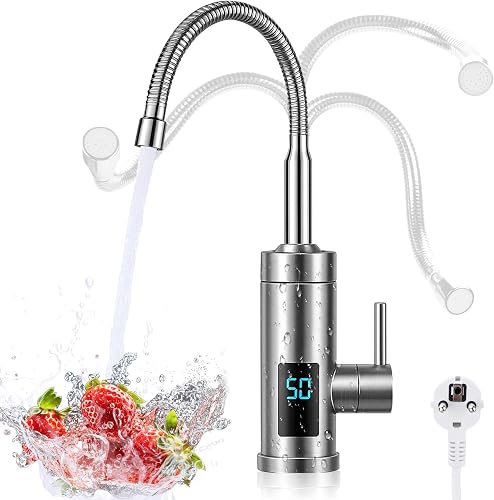 Jellybibo Grifo eléctrico con calentador de agua, 220 V y 3000 W, | grifo de agua caliente, grifo de cocina, calentador inteligente, calentador de agua para cocina, jardín, caravana, camping