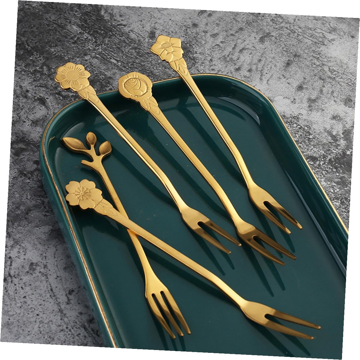 10pcs Stainless Steel Two Teeth Fruit Forks Dessert Tasting Forks Multi-pattern Portable for Parties and Home Use