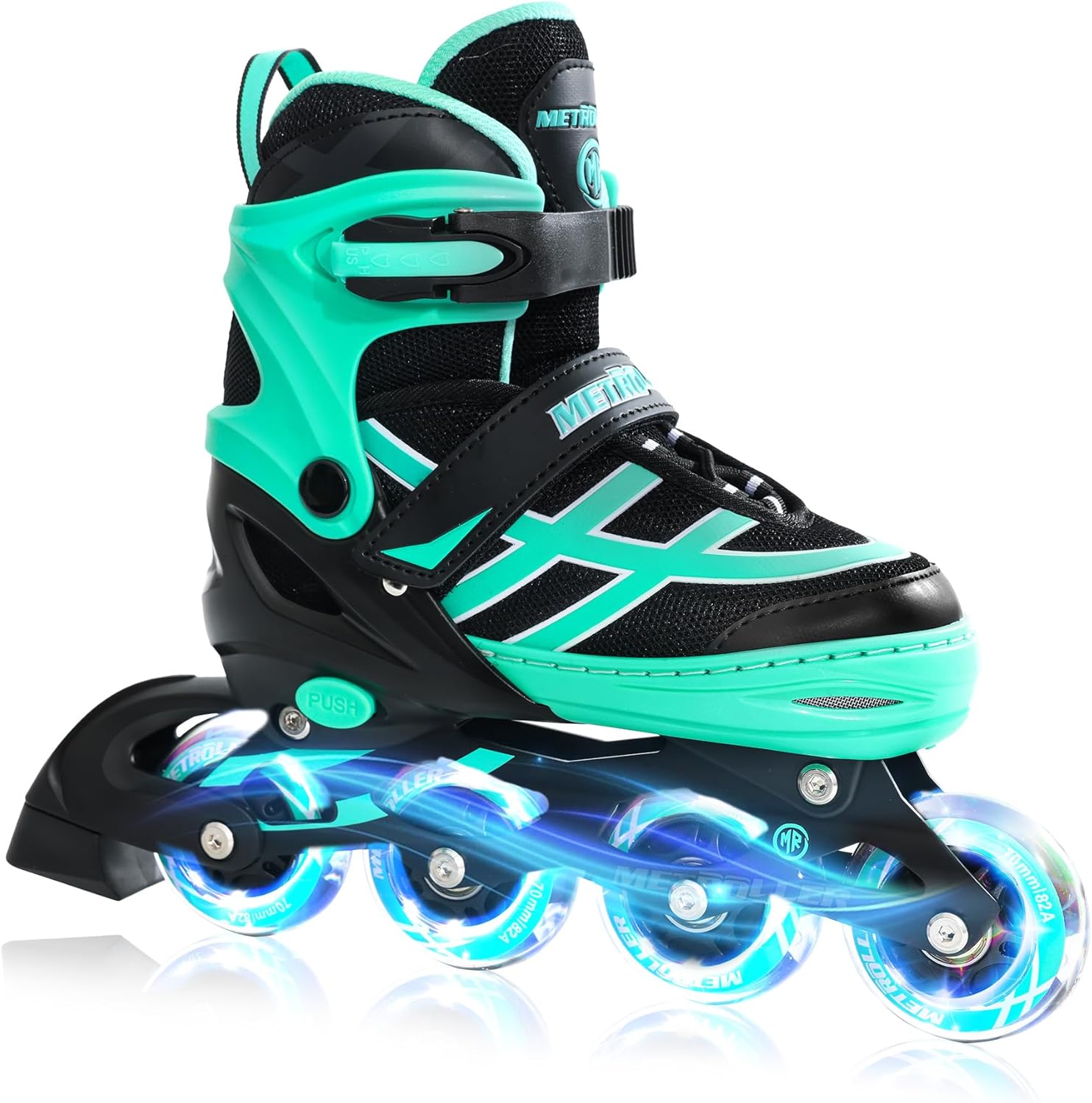 METROLLER Inline Skates for Girls Boys Ages 5-8 8-12 Adjustable Illuminating Wheels Inline Roller Skates for Youth Kids Outdoor Blades Cyan Medium - Big Kid (1-4 US)