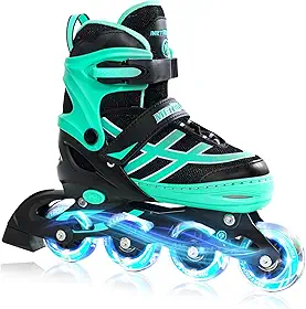 METROLLER Patins em linha para meninas e meninos idades 5-8 8-12 rodas iluminadoras ajustáveis patins em linha para jovens crianças lâminas ao ar livre