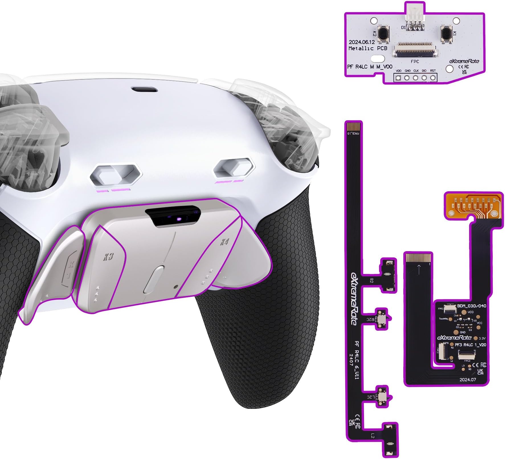 eXtremeRate RISE4 Plus MAX RMB Back Paddles Kit with Clicky Trigger Stops & Rubberized Grip for PS5 Controller BDM-030 040 050, Remappable Real Metal Back Buttons Kit for PS5 Controller โ White Black