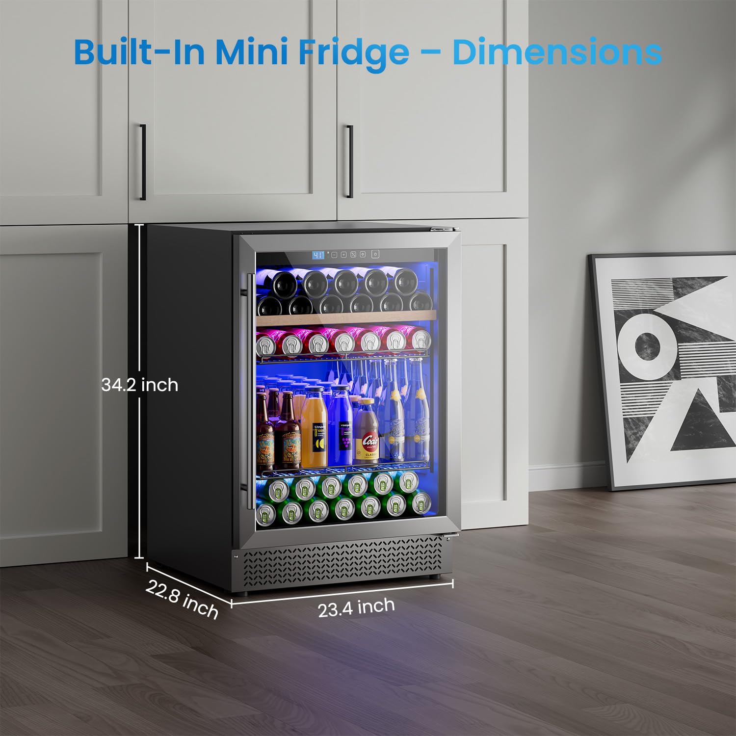 Vushine 24 Inch Beverage Refrigerator, Wine And Beverage Refrigerator With Glass Door, 37-64°F Cooling Under Counter Refrigerator, Wine Fridge 15 Bottles & 118 Cans Capacity For Home Bar Kitchen on Fridge.com - View 6