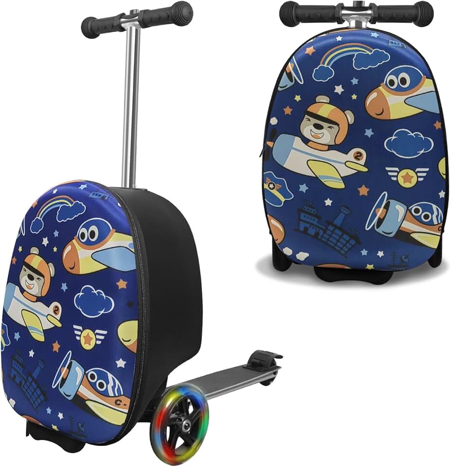 Mala de Scooter Infantil, Conversível com Roda de LED, Azul