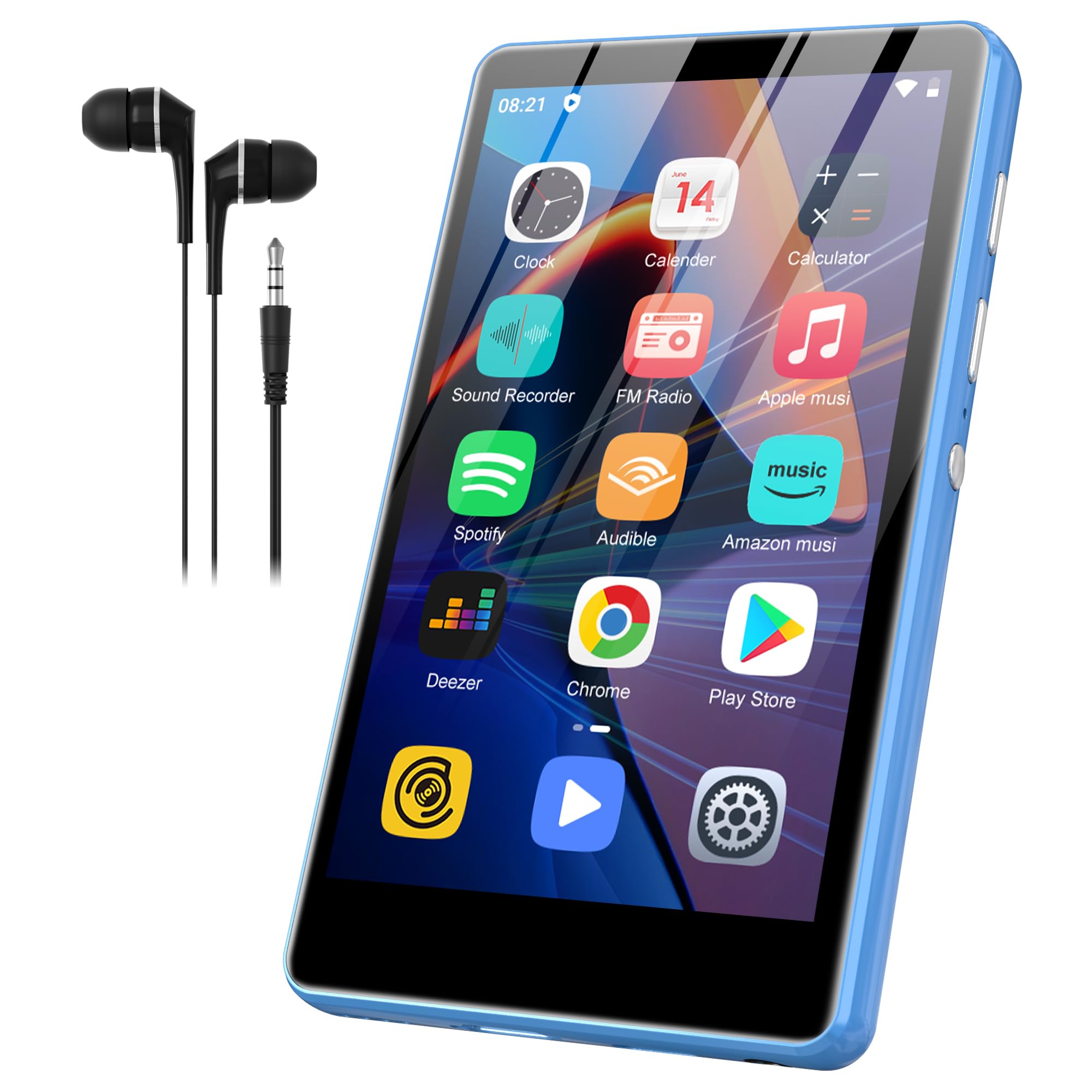 SWOFY Lettore MP3 MP4 con touch screen da 4,0 pollici, Bluetooth e Wi-Fi, lettore musicale stereo portatile con radio FM, registratore, lettore e-book, browser (nero) (blu)