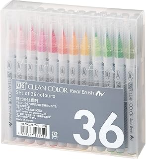 Kuretake ZIG CLEAN COLOR Real Brush 36 Colors set, AP-Certified, Flexible Brush Tip, Professional quality, Odorless, Xylene Free, Easy to create narrow and wide lines, Made in Japan