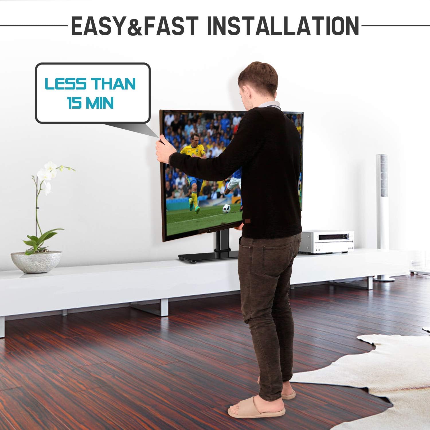 Get Cheap Price Universal TV Stand - Table Top TV Stand with Mount for 37-55 Inch Flat Screen TVs, Height Adjustable TV Mount Stand with Tempered Glass Base, TV Base Stand Holds up to 88 lbs, Max VESA 400x400mm New Product Universal TV Stand - Table Top TV Stand with Mount for 37-55 Inch Flat Screen TVs, Height Adjustable TV Mount Stand with Tempered Glass Base, TV Base Stand Holds up to 88 lbs, Max VESA 400x400mm