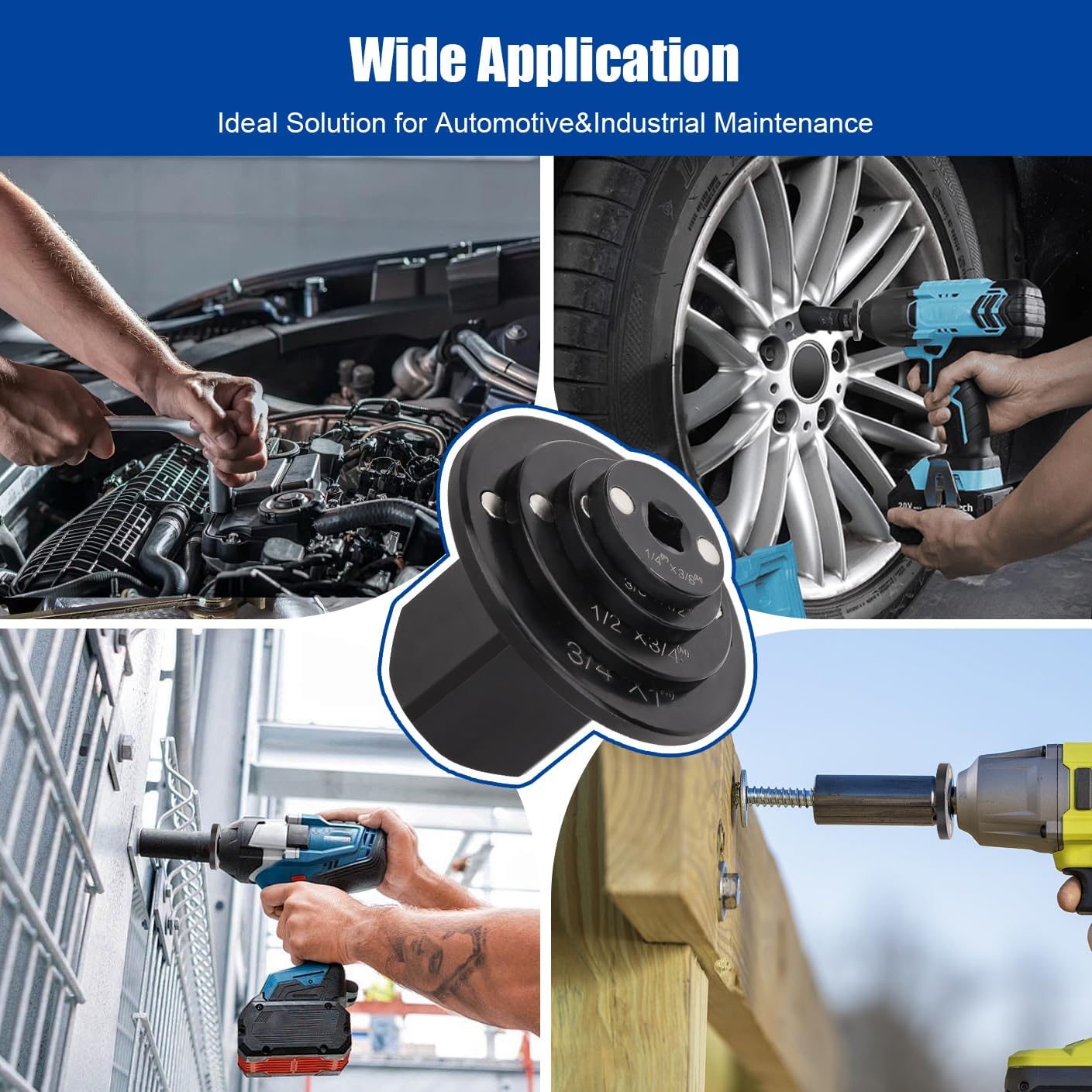 Low Profile Impact Socket Adapter Set - Drive Ratchet Adapter Set 1" to 3/4", 3/4" to 1/2", 1/2" to 3/8", 3/8" to 1/4" Magnetic Design, Works with Sockets/Wrenches/Cordless Drills 4PCS